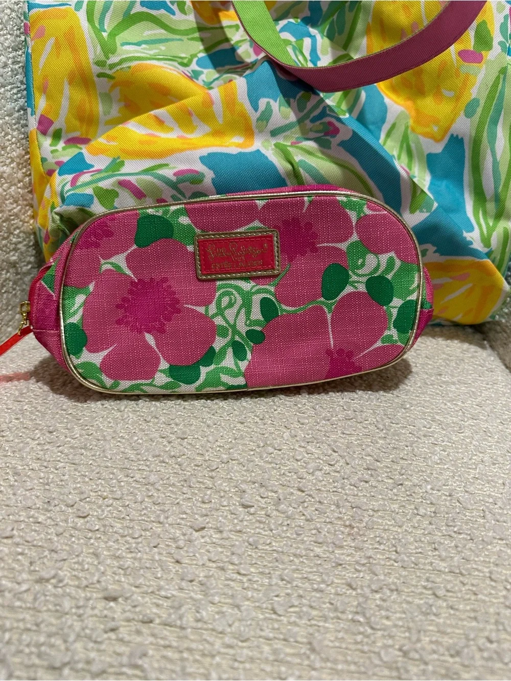 Lilly Pulitzer Lemon Floral Canvas Tote and Cosmetic Bag